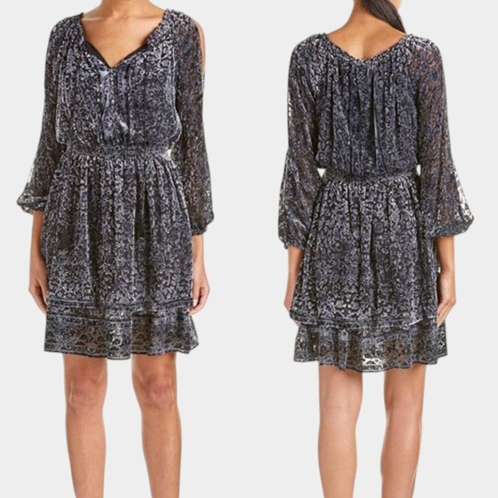 Tahari Olsen Devore Velvet Burnout Cold Shoulder Dress Size Small